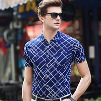 Men\'s Plus Size Casual/Daily Work Simple Summer Polo, Striped Geometric Shirt Collar Short Sleeve Cotton Spandex Medium