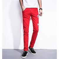 mens low rise micro elastic chinos pants simple slim print