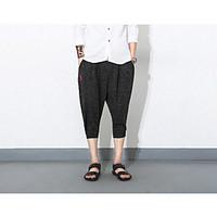 mens mid rise micro elastic chinos pants simple loose harem solid