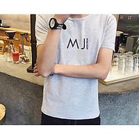 Men\'s Going out Casual/Daily Holiday Simple Summer T-shirt, Solid Letter Round Neck Short Sleeve Cotton Thin