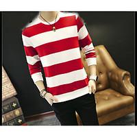 Men\'s Casual/Daily Simple Sweatshirt Striped Round Neck Micro-elastic Cotton Long Sleeve Spring