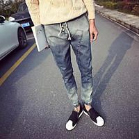 mens high rise micro elastic jeans pants boho loose solid