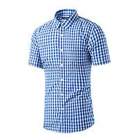 Men\'s Casual/Daily Simple Summer Shirt, Check Shirt Collar Short Sleeve Blue Red Cotton Medium