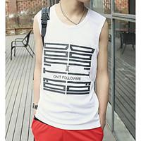 Men\'s Casual/Daily Simple Tank Top, Print Round Neck Sleeveless Cotton Thin