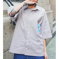 mens casualdaily simple shirt striped shirt collar short sleeve cotton ...