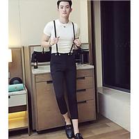 mens mid rise micro elastic overalls pants simple slim solid