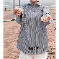 Men\'s Casual/Daily Simple Shirt, Striped Shirt Collar ½ Length Sleeve Cotton Thin