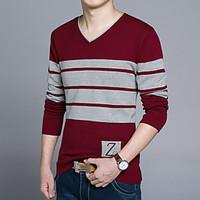 Men\'s Casual/Daily Simple Short Pullover, Color Block V Neck Long Sleeve Cotton Fall Winter Medium Micro-elastic