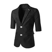 Men\'s Casual/Daily Work Simple Fall Blazer, Solid Peaked Lapel 1/2 Length Sleeve Regular Polyester