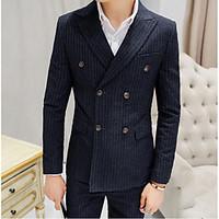 Men\'s Casual/Daily Work Simple Fall Blazer, Striped Peaked Lapel Long Sleeve Regular Polyester