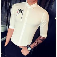 mens casualdaily simple shirt print shirt collar sleeve cotton thin