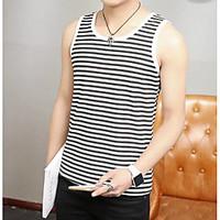 Men\'s Casual/Daily Simple Tank Top, Striped Round Neck Sleeveless Cotton Thin