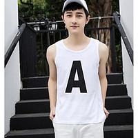 Men\'s Casual/Daily Simple Tank Top, Letter Round Neck Sleeveless Cotton Thin