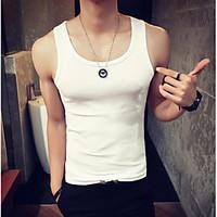 Men\'s Casual/Daily Simple Tank Top, Solid Round Neck Sleeveless Cotton Thin