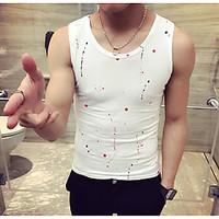 Men\'s Casual/Daily Simple Tank Top, Polka Dot Round Neck Sleeveless Cotton Thin