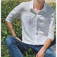 mens casualdaily simple shirt solid shirt collar sleeve cotton thin