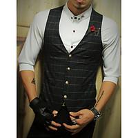 Men\'s Casual/Daily Work Simple Fall Vest, Houndstooth V Neck Sleeveless Regular Polyester