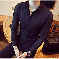 mens casualdaily simple shirt solid shirt collar sleeve cotton thin