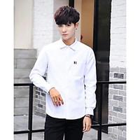 mens casualdaily simple shirt solid shirt collar long sleeve polyester ...