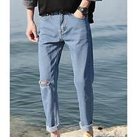 mens mid rise micro elastic jeans pants street chic straight solid