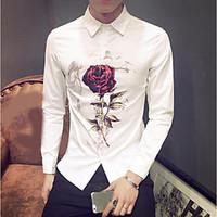 Men\'s Casual/Daily Simple Shirt, Print Shirt Collar Long Sleeve Cotton Thin