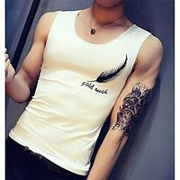 mens casualdaily simple tank top print round neck sleeveless cotton th ...