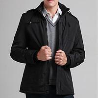 Men\'s Regular Padded Coat, Cotton Solid Long Sleeve
