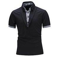 Men\'s Casual/Daily Sports Simple Active Summer Polo, Solid Striped Standing Collar Short Sleeve Cotton Rayon Thin