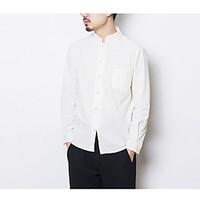 Men\'s Casual/Daily Simple Summer Shirt, Solid Shirt Collar Long Sleeve Linen