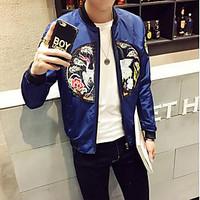 Men\'s Going out / Party/Cocktail / Club Sexy / Cute / Chinoiserie Jackets, Solid Stand Long Sleeve All Seasons Blue / Black Cotton Medium