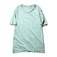 Men\'s Casual/Daily Simple T-shirt, Solid V Neck Short Sleeve Cotton Thin