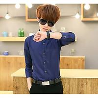 mens going out casualdaily simple all seasons shirt solid shirt collar ...