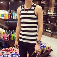 Men\'s Casual/Daily Simple Summer Tank Top, Striped Round Neck Sleeveless Cotton Thin