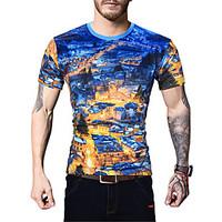 Men\'s Going out Casual/Daily Holiday Simple Street chic Active Spring Summer T-shirt, Print Round Neck Short Sleeve Cotton Polyester Medium