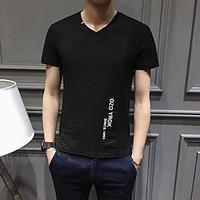 mens casual simple summer t shirt letter v neck short sleeve cotton li ...