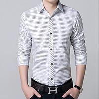 Men\'s Business Other Daily Casual Simple Summer Shirt, Round Dots Standing Collar Long Sleeve Cotton Thin