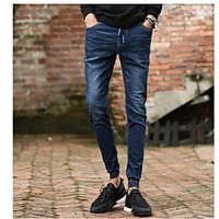 Men\'s Mid Rise Micro-elastic Jeans Pants, Simple Slim Solid