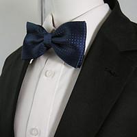 Men\'s Navy Solid Dots Pre-tied Ajustable SilkBlend Wedding Dress Fashion SilkBlend Bow Tie