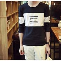 mens casualdaily simple t shirt letter round neck long sleeve cotton