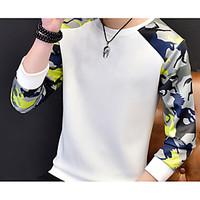 Men\'s Casual/Daily Sweatshirt Color Block Round Neck Micro-elastic Polyester