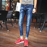 mens mid rise micro elastic jeans pants simple straight solid