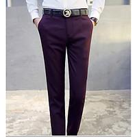 mens mid rise micro elastic business pants simple loose solid