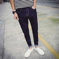 mens low rise micro elastic jeans pants street chic slim solid