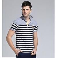 Men\'s Casual/Daily Simple Summer T-shirt, Striped Classic Collar Short Sleeve Cotton Medium