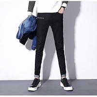 mens mid rise high elasticity jeans pants simple skinny solid