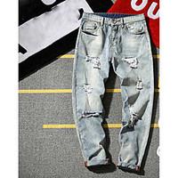 mens high waist micro elastic jeans pants simple relaxed solid