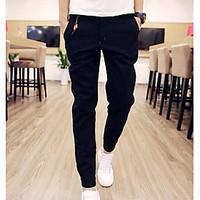 mens mid rise micro elastic chinos pants simple loose solid