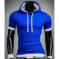 mens sports active t shirt solid hooded short sleeve rayon