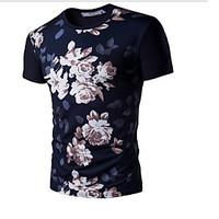 Men\'s Going out Casual/Daily Simple Summer T-shirt, Floral Round Neck Short Sleeve Rayon Thin