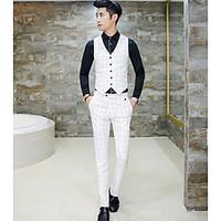 Men\'s Mid Rise Micro-elastic Suit Chinos Pants, Simple Slim Plaid/Check
